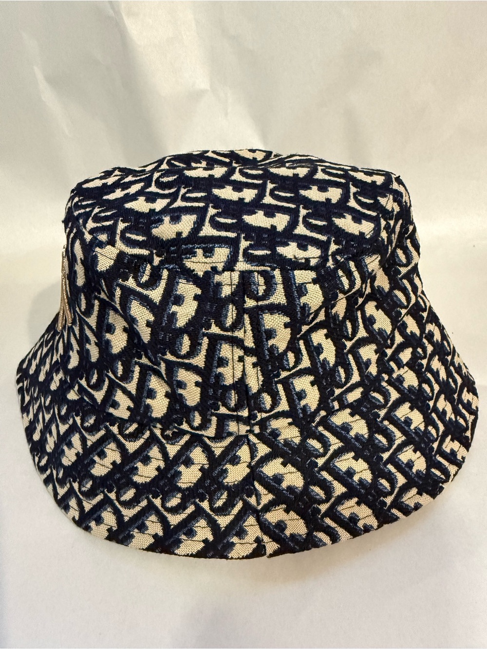 Dior Oblique Bucket Hat Navy Blue and Cream Blended Cotton Jacquard Unisex - Picture 2 of 6